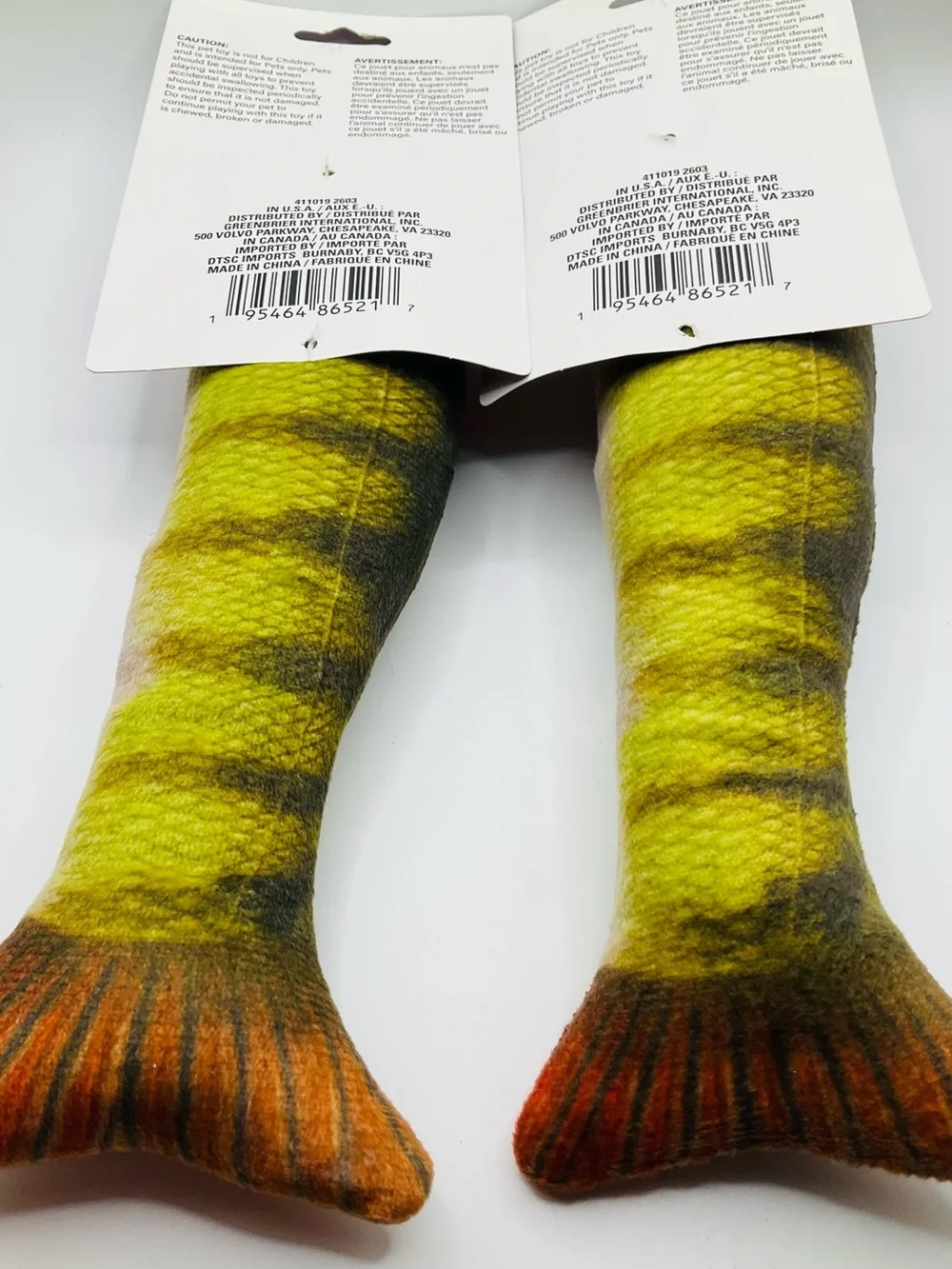 NWT 2pc Cat Toy Set - 10” Green Brown Trout Bass Fish - Bell Sound Play Gifts